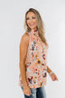 Great Days Floral Mock Neck Tank Top- Peach