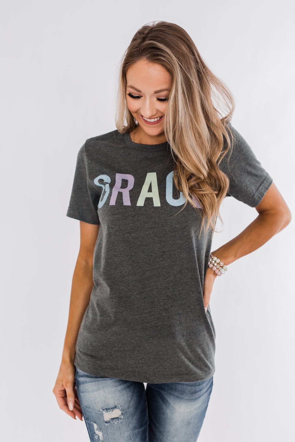 "Grace" Graphic Tee- Charcoal
