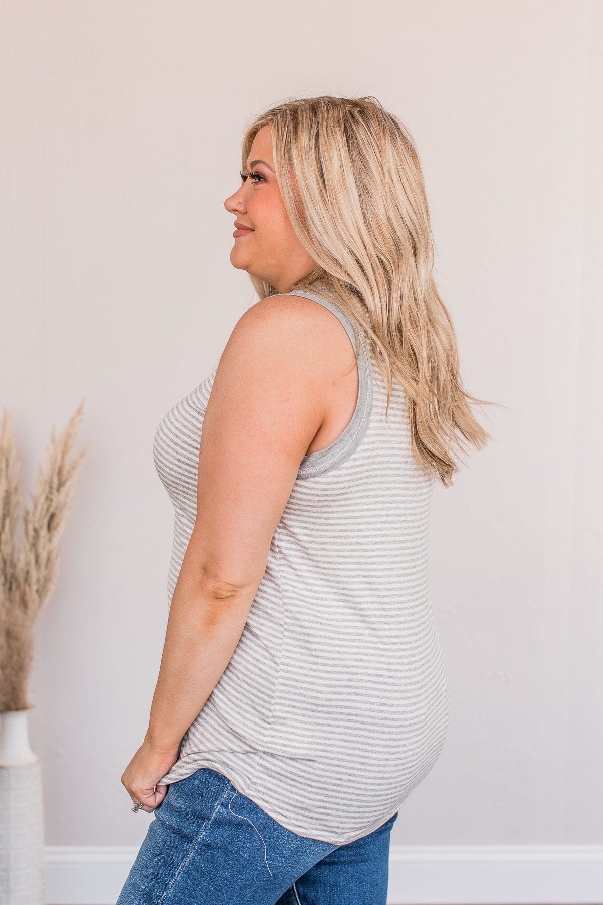 Moments To Remember Striped Tank- Gray