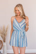 Divided Feelings Striped Romper- Blue