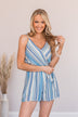 Divided Feelings Striped Romper- Blue