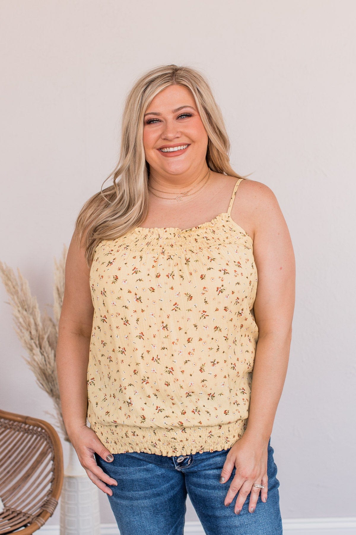 Scattered Petals Floral Tank- Honey Yellow