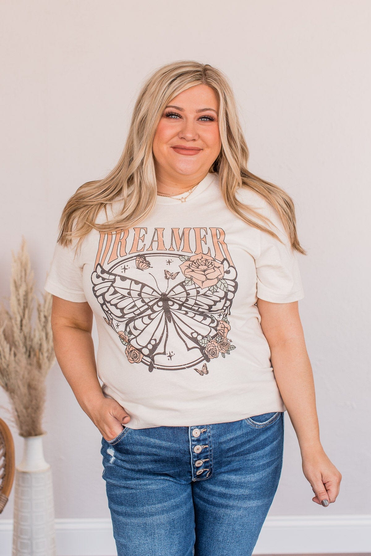 "Dreamer" Butterfly Graphic Tee- Cream
