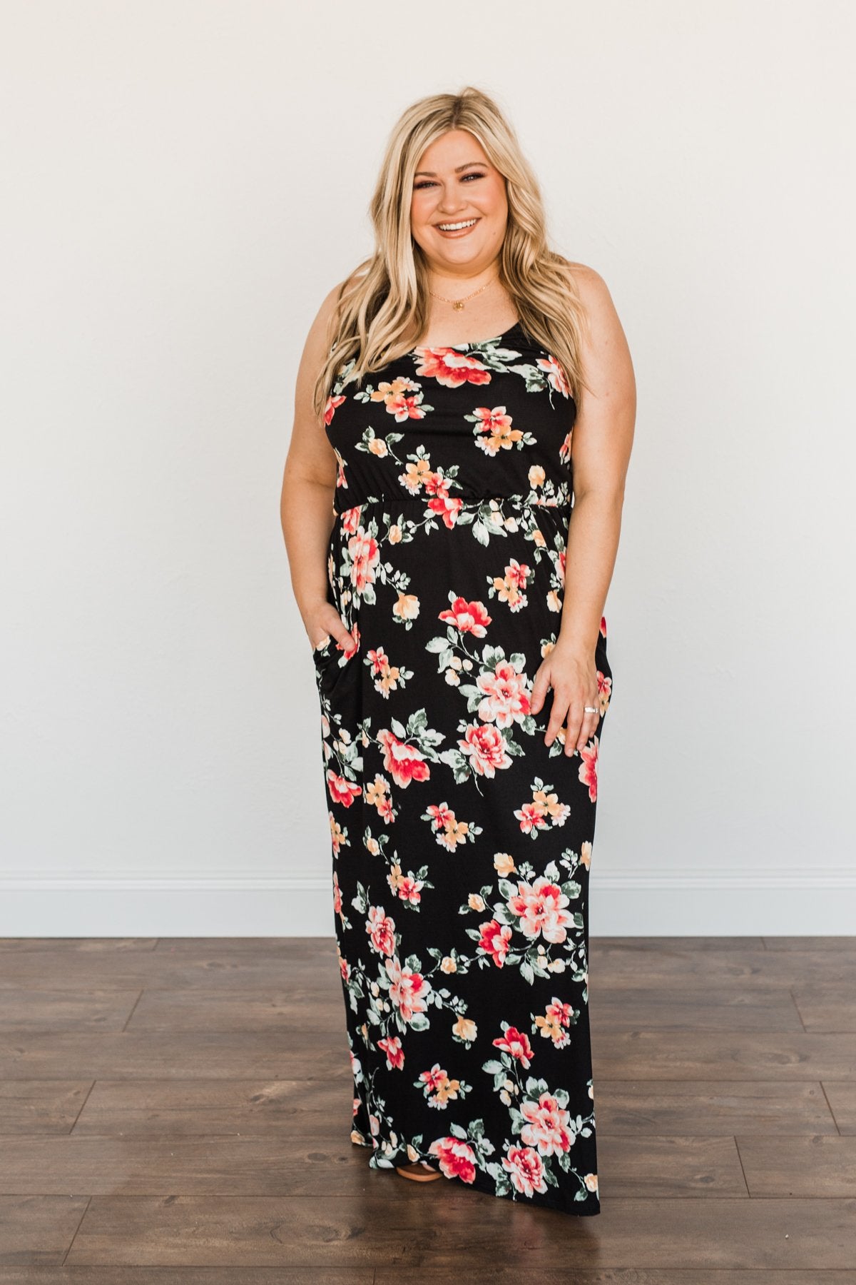 Off To The Tropics Floral Maxi Dress- Black