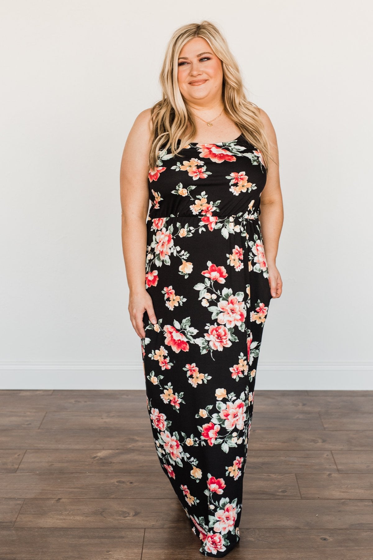 Off To The Tropics Floral Maxi Dress- Black