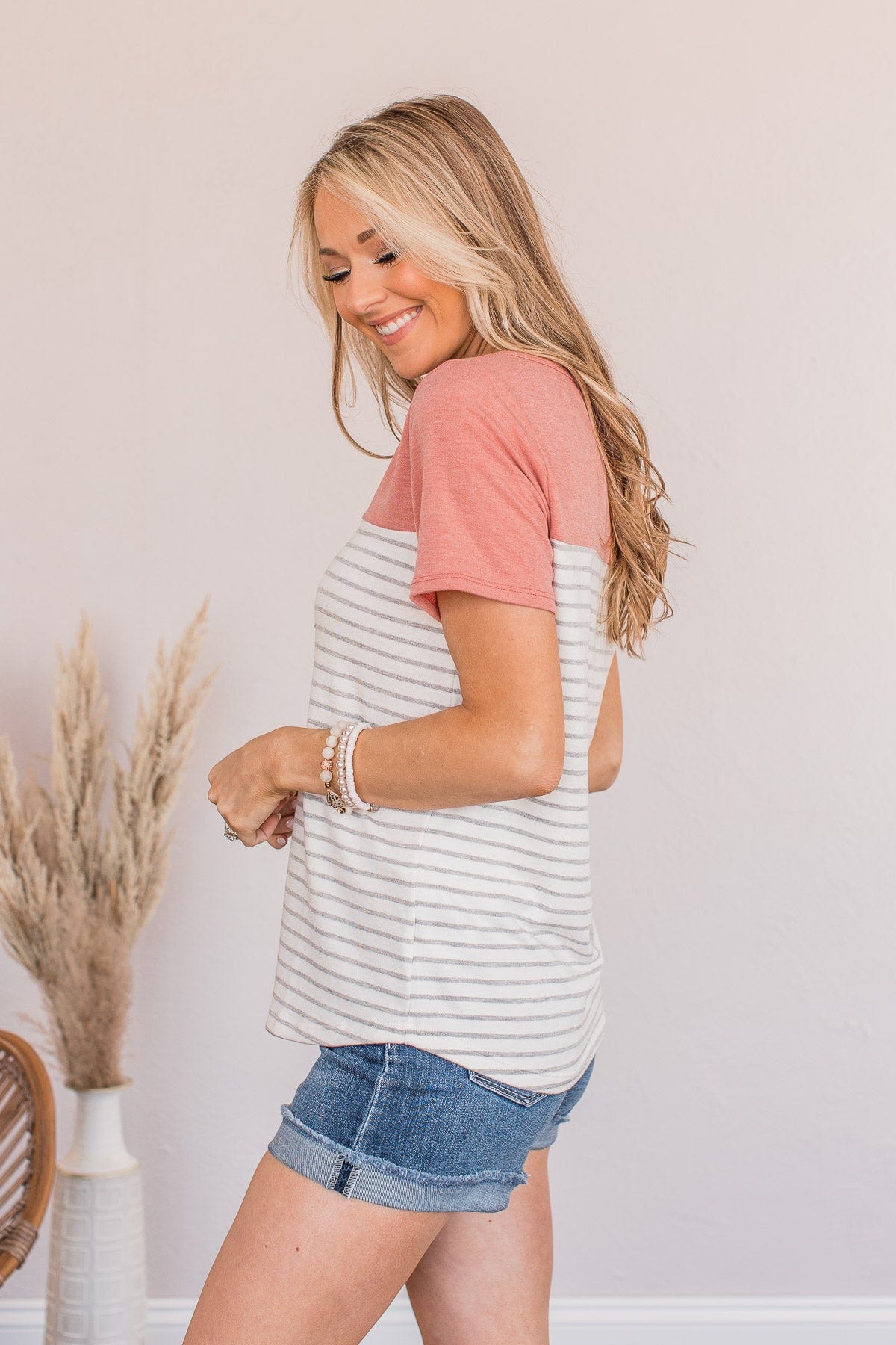 Ready For What's Next V-Neck Top- Dusty Coral