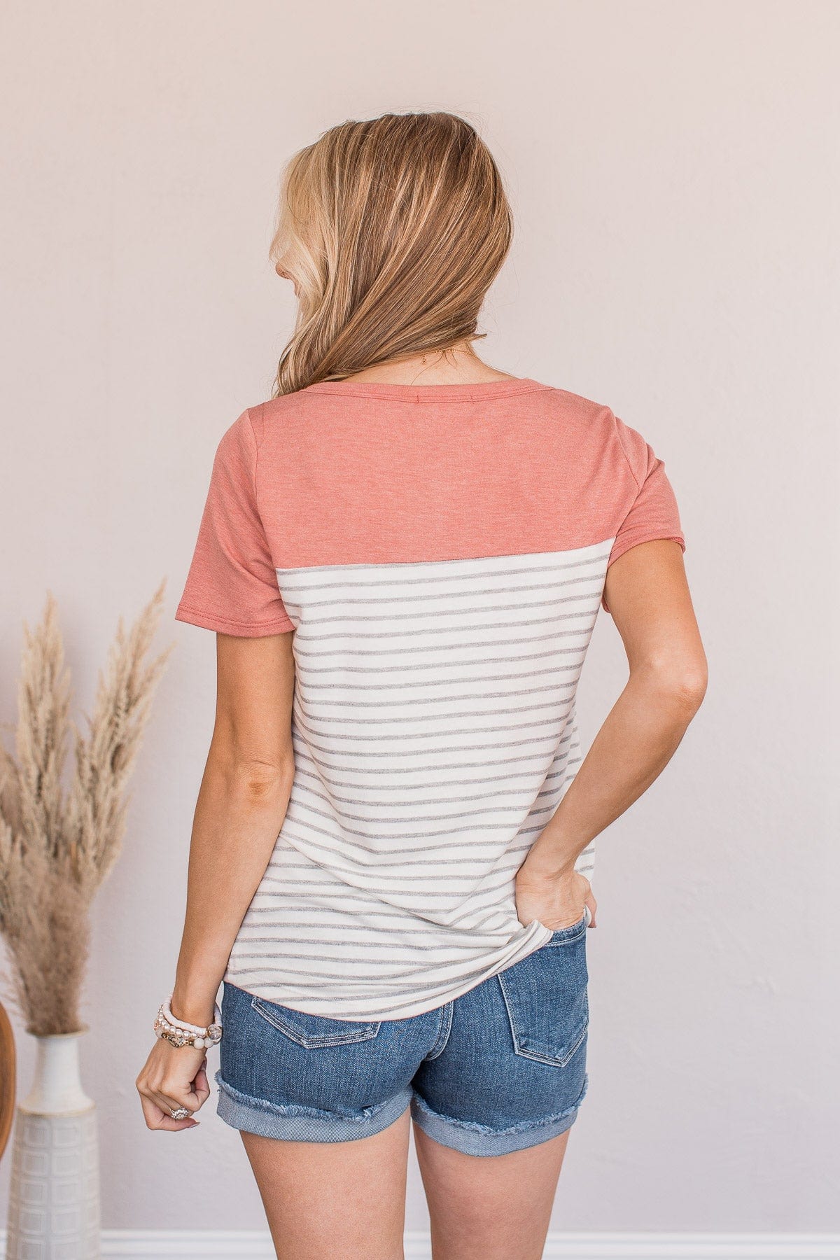 Ready For What's Next V-Neck Top- Dusty Coral