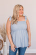 Down The Path Smocked Tank- Denim Blue