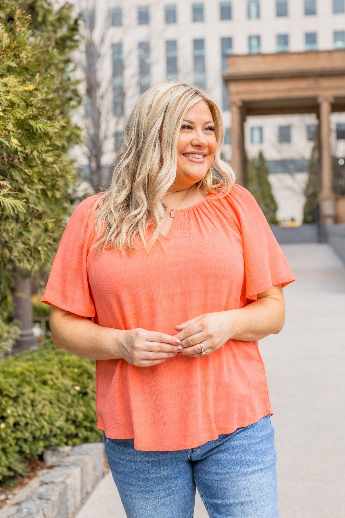 Energy Abounds Flutter Sleeve Top- Coral