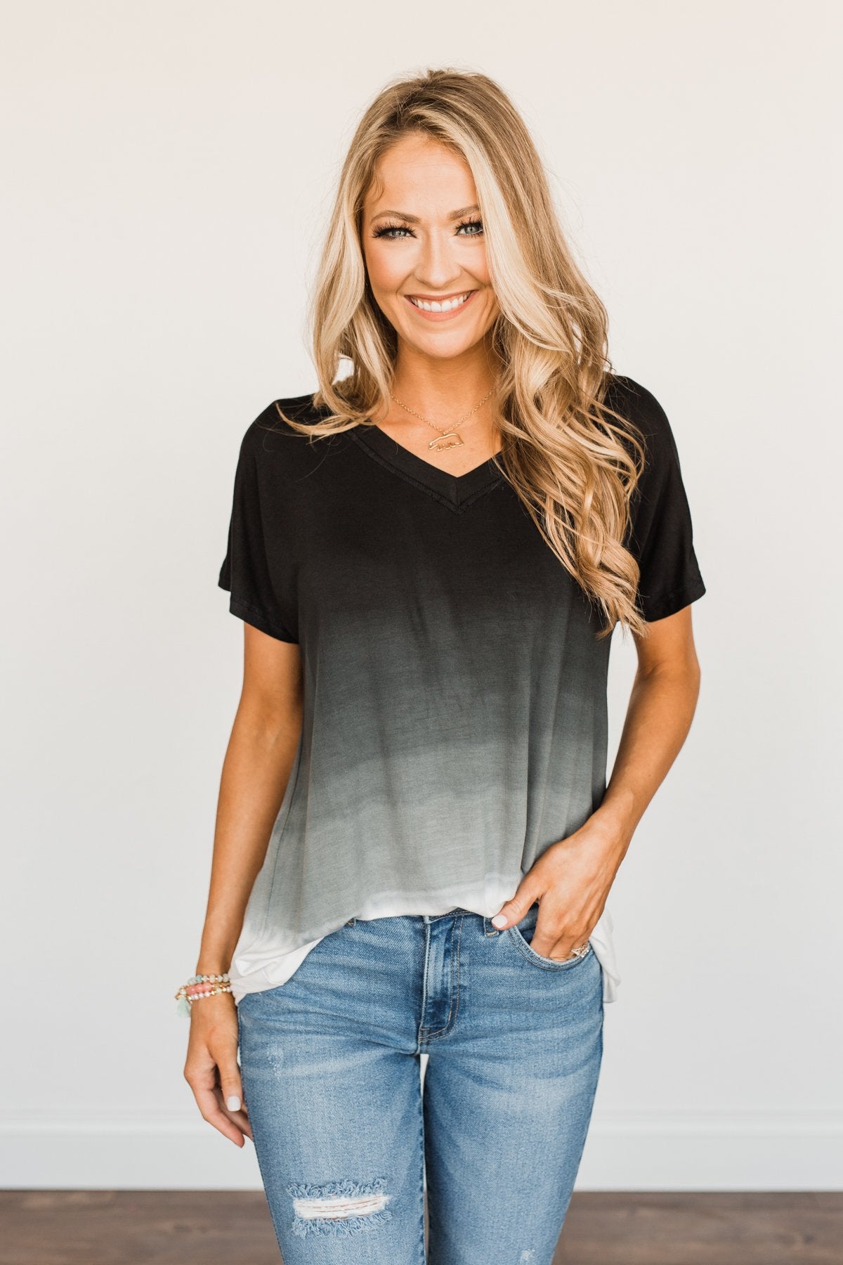 Enjoy Every Moment Ombre Top- Black & Off-White