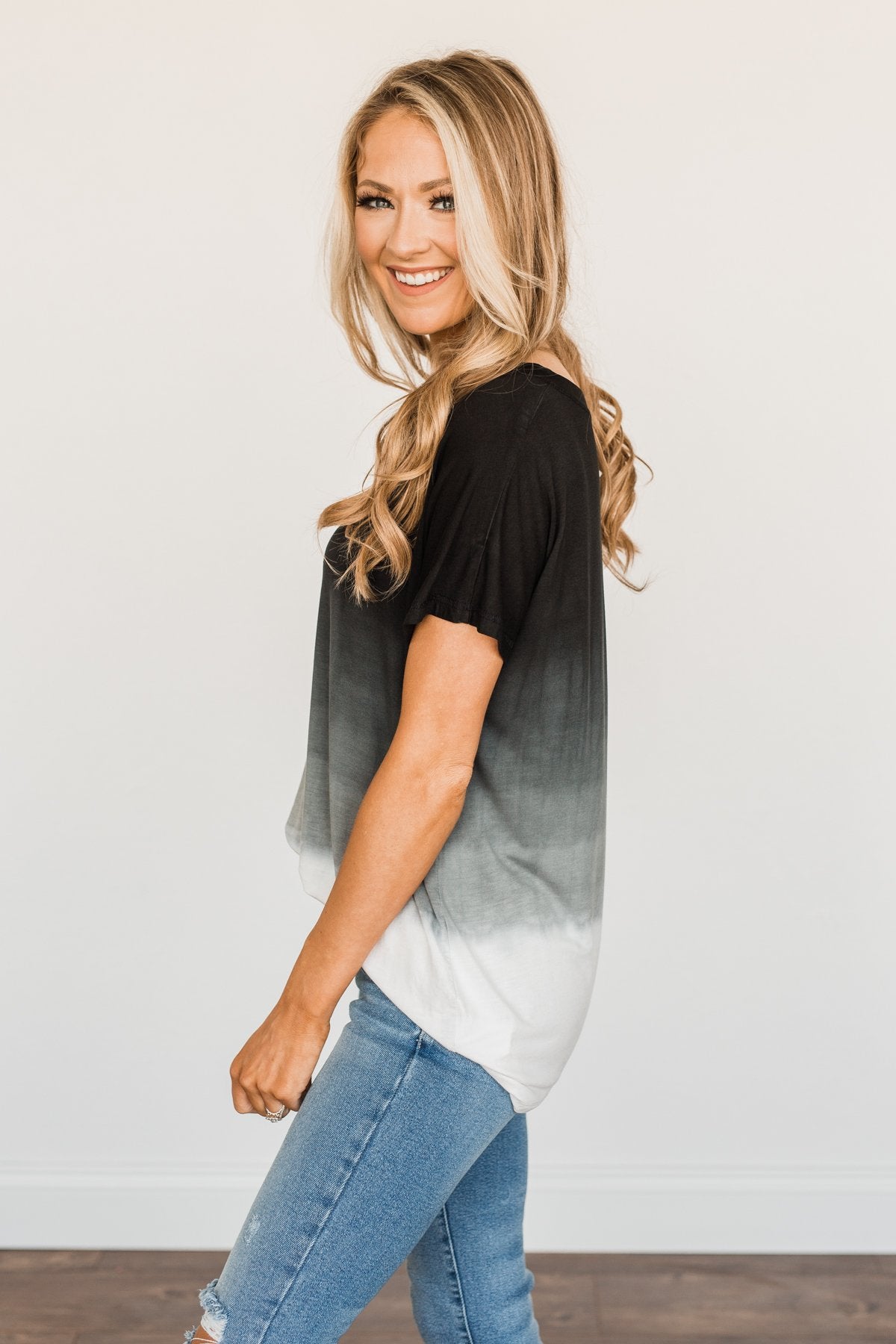 Enjoy Every Moment Ombre Top- Black & Off-White