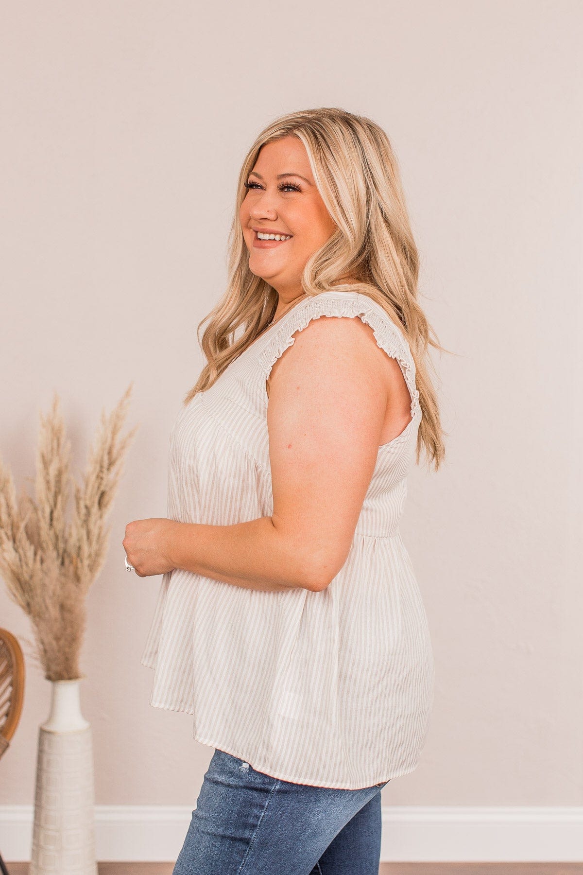 Set My Boundaries Striped Blouse- Taupe