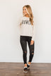 "Midwest" Raw Hem Graphic Top- Light Beige