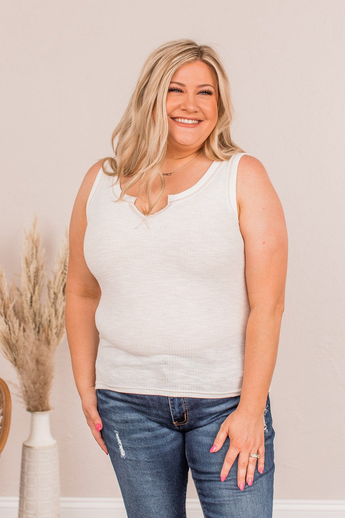 Embrace Your Love V-Neck Tank- Ivory