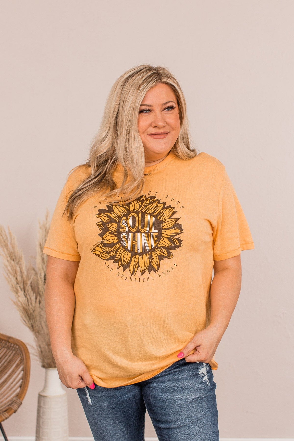 "Let Your Soul Shine" Graphic Tee- Mustard