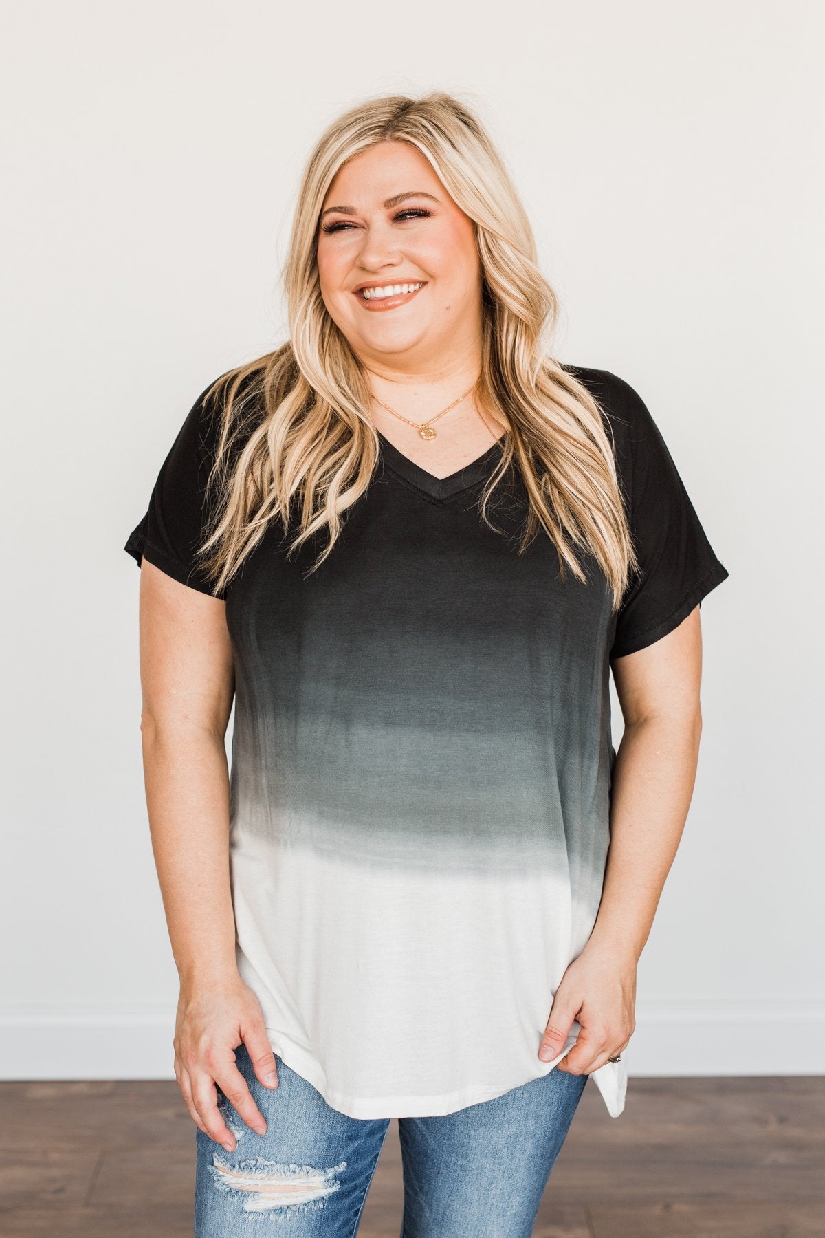 Enjoy Every Moment Ombre Top- Black & Off-White