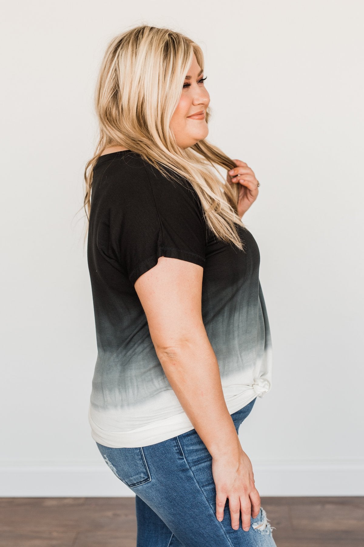 Enjoy Every Moment Ombre Top- Black & Off-White
