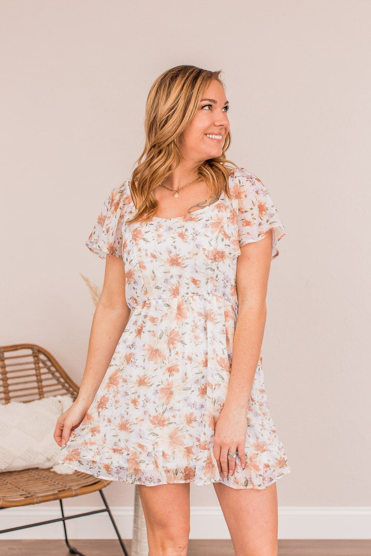 Wandering In The Garden Mini Dress- Ivory