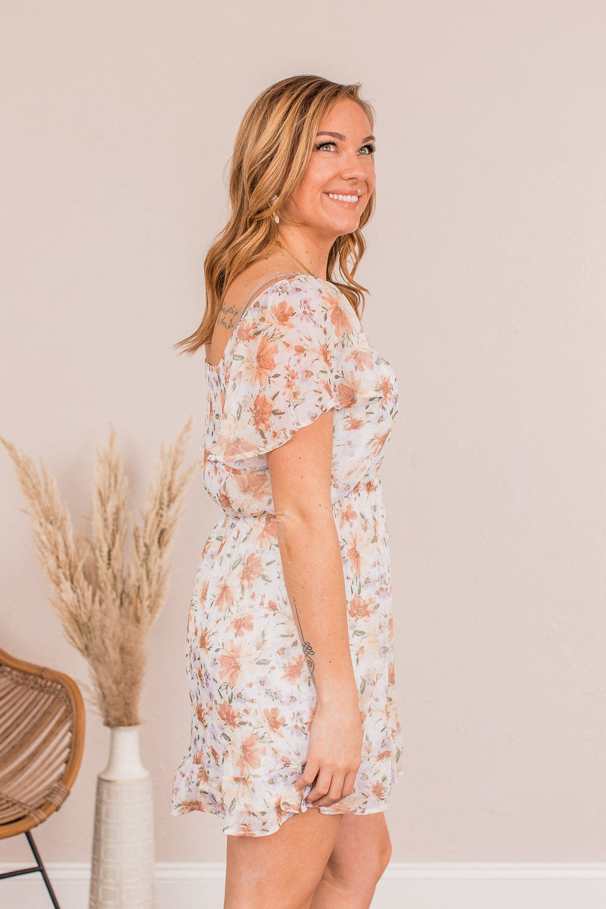 Wandering In The Garden Mini Dress- Ivory