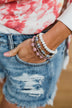 4 Stack Beaded Bracelet Set- Mauve, Grey, White