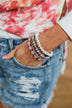 4 Stack Beaded Bracelet Set- Mauve, Grey, White