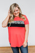Brighten Your Day Leopard Stripe Top- Deep Coral