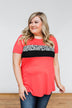 Brighten Your Day Leopard Stripe Top- Deep Coral