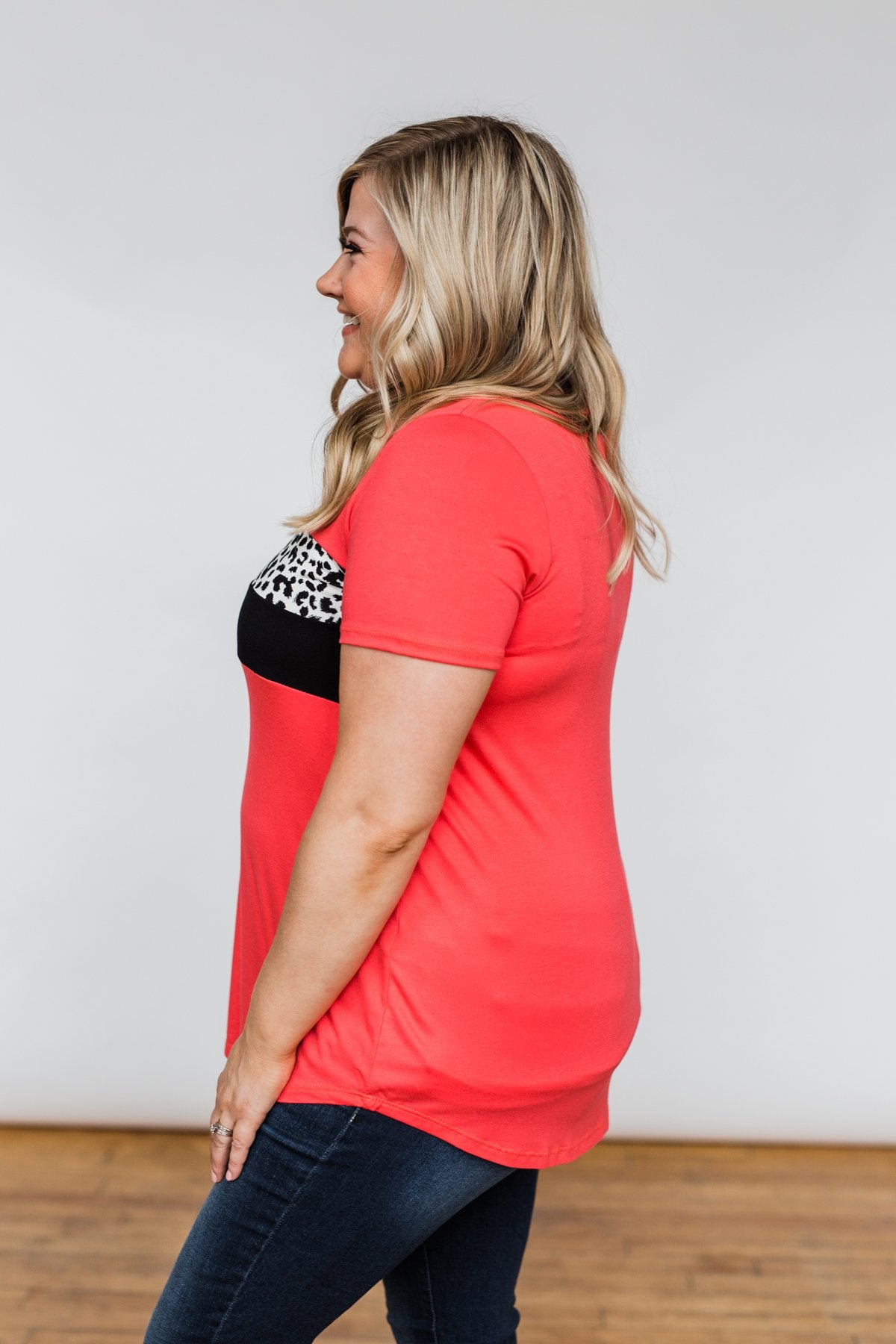 Brighten Your Day Leopard Stripe Top- Deep Coral