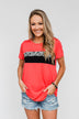 Brighten Your Day Leopard Stripe Top- Deep Coral