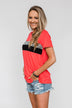 Brighten Your Day Leopard Stripe Top- Deep Coral