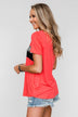 Brighten Your Day Leopard Stripe Top- Deep Coral