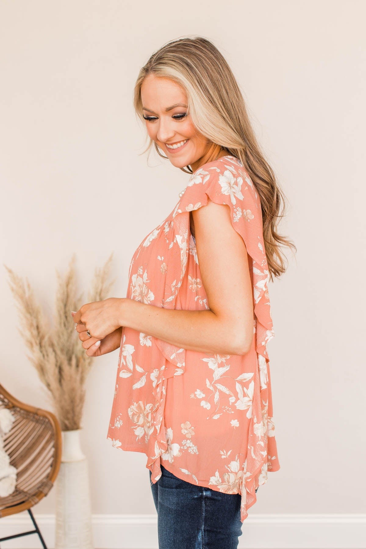 Crazy For You Flutter Sleeve Top- Coral