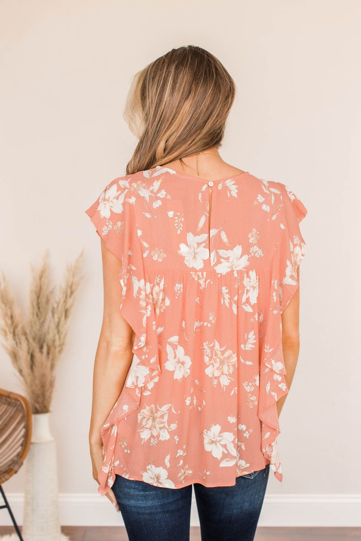 Crazy For You Flutter Sleeve Top- Coral