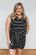 Sleeveless Striped Drawstring Romper- Black & Ivory