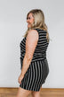 Sleeveless Striped Drawstring Romper- Black & Ivory