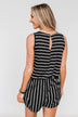 Sleeveless Striped Drawstring Romper- Black & Ivory