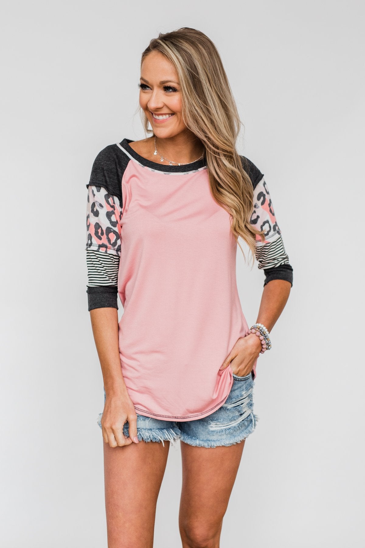 Ready For An Adventure Detail Top- Pink