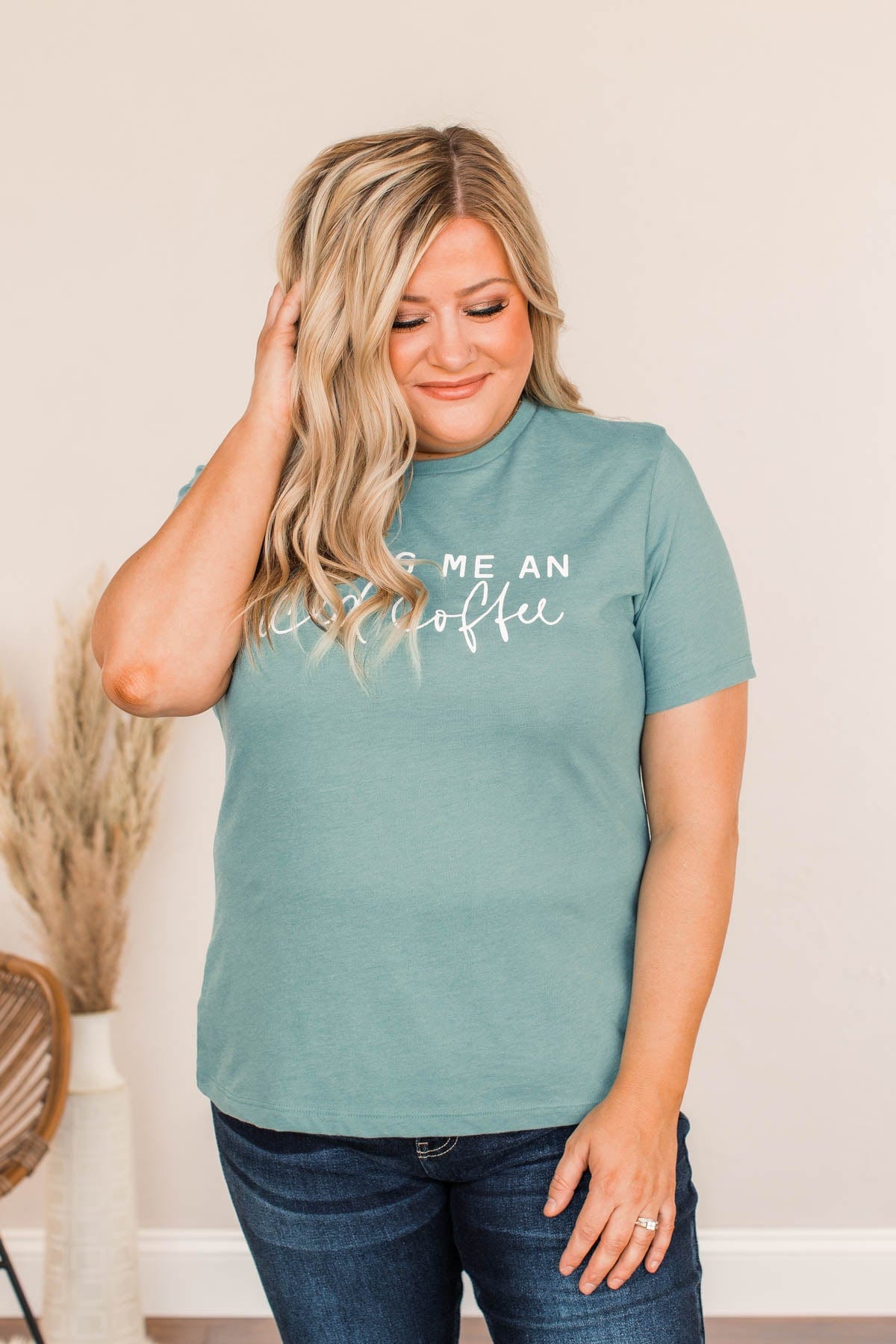 "Bring Me An Iced Coffee" Graphic Tee- Teal