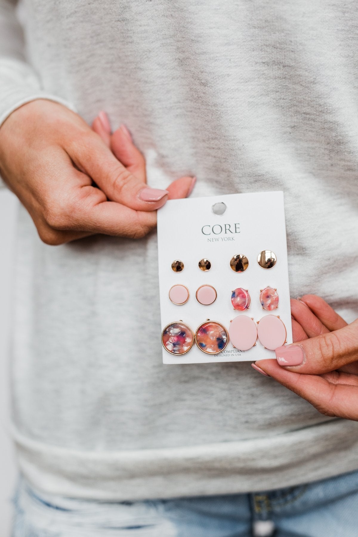 6 Pair Earring Set-Pink, Gold, Blue