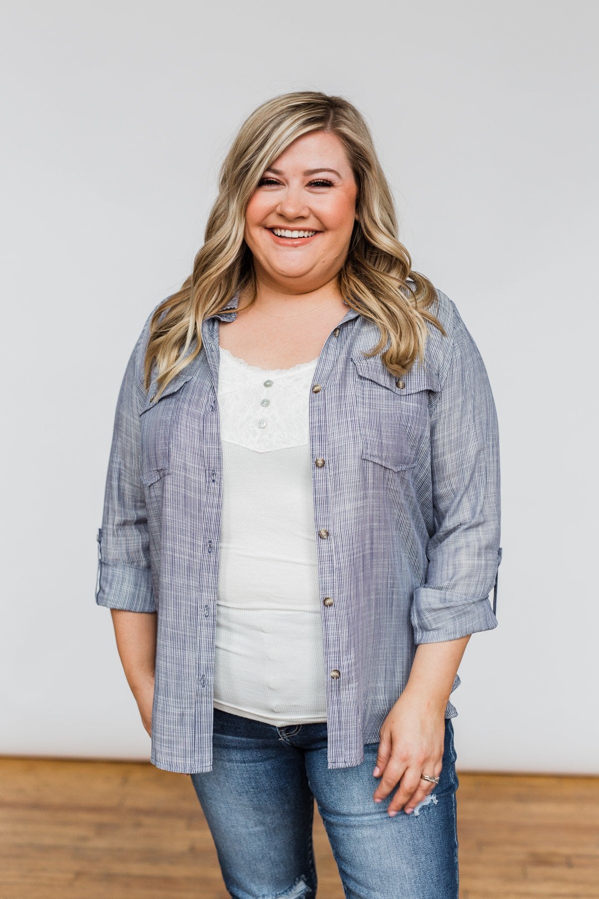 Let Me Adore You Button Down Top- Blue