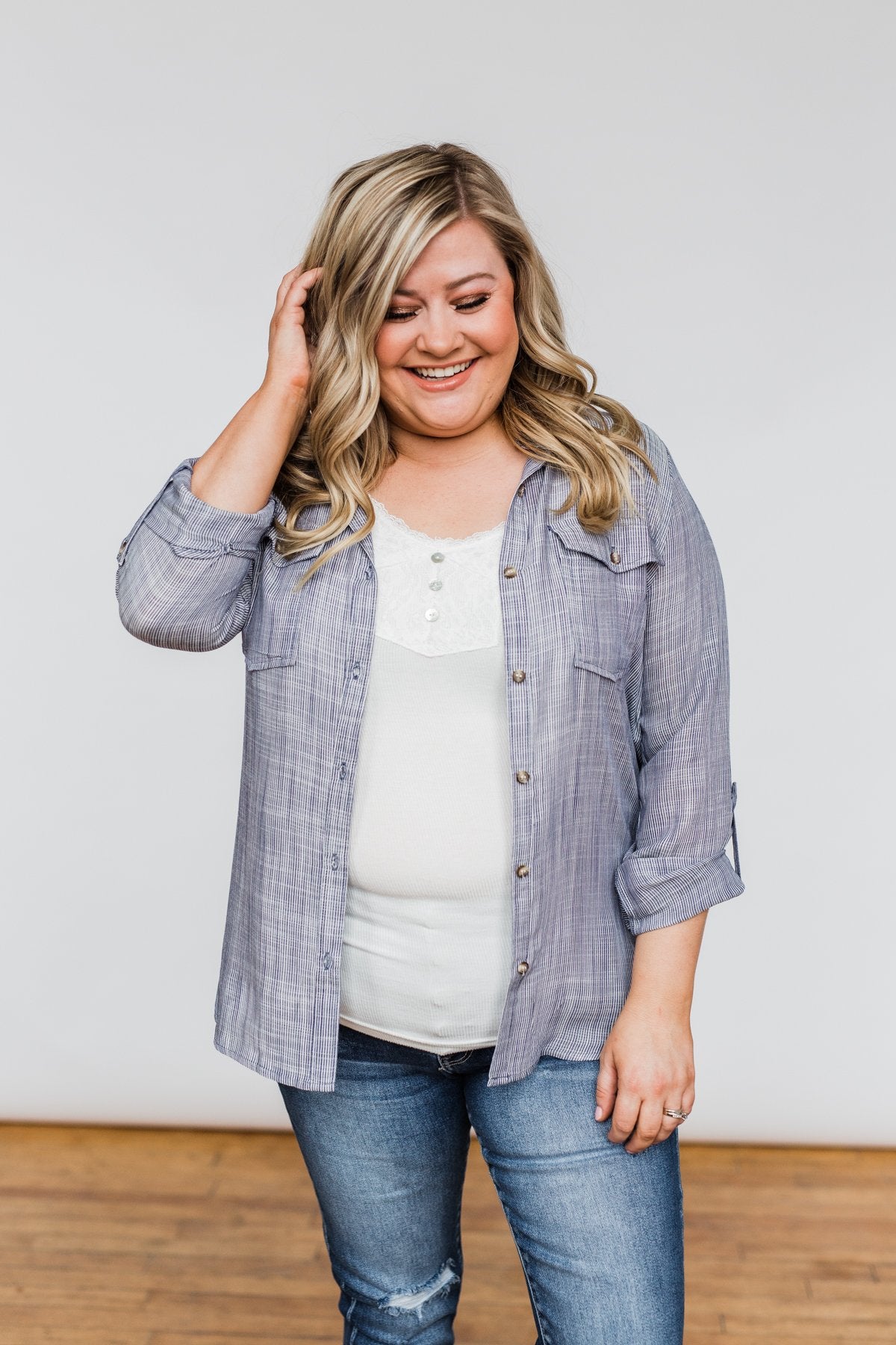 Let Me Adore You Button Down Top- Blue