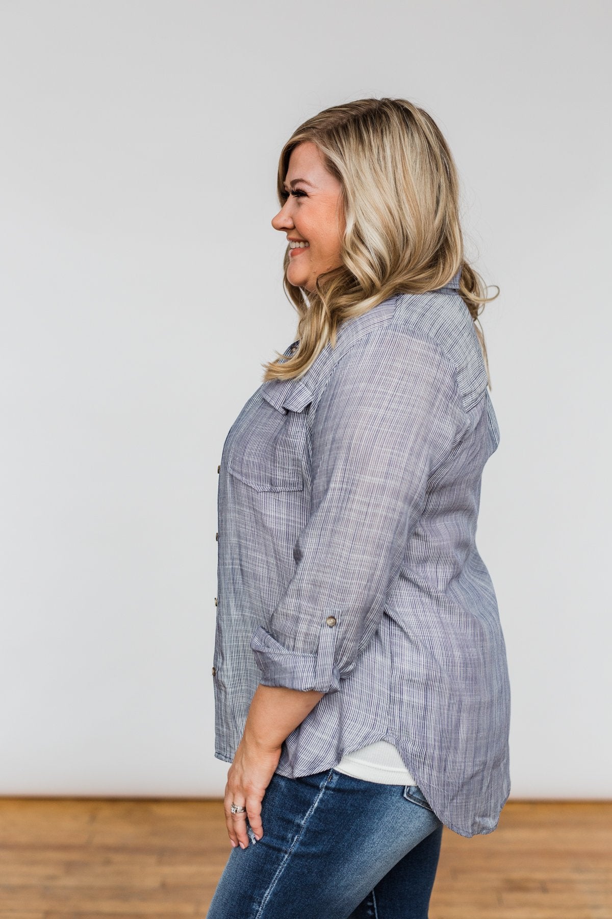 Let Me Adore You Button Down Top- Blue