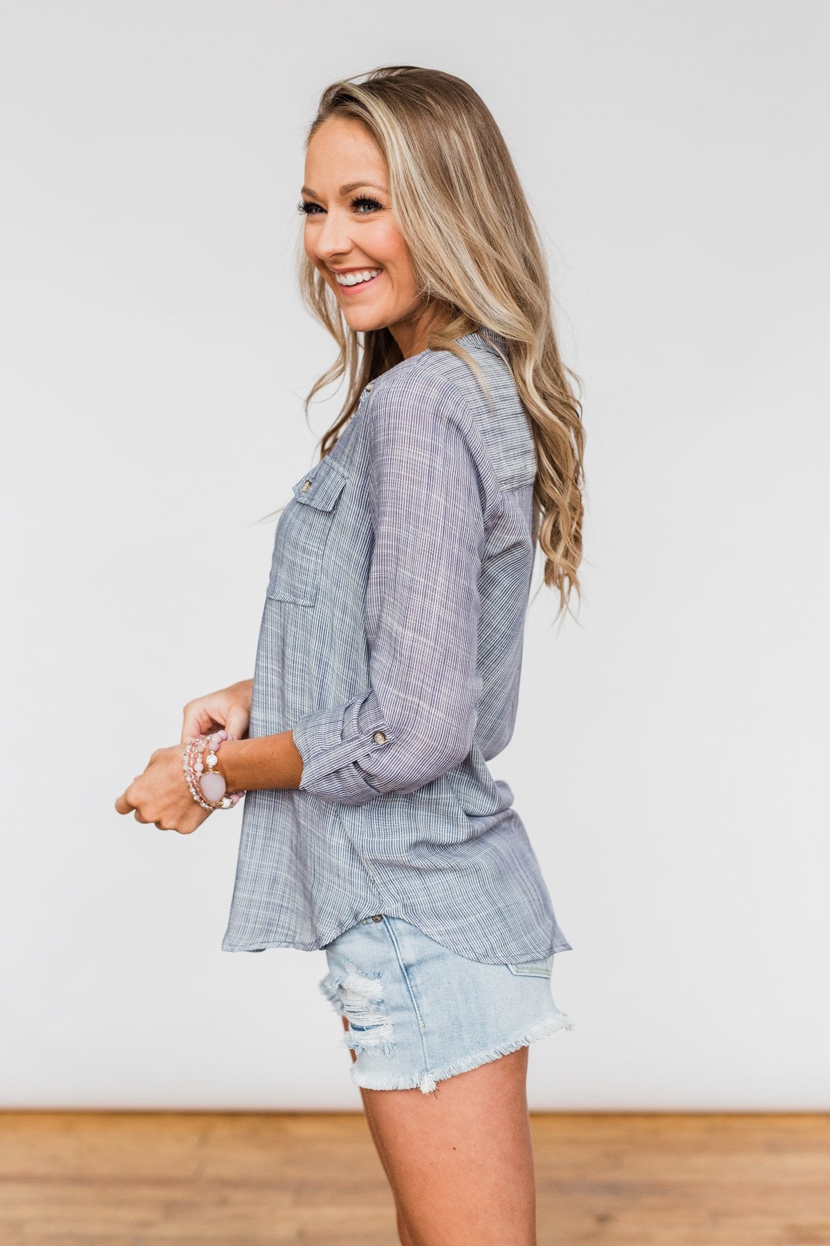 Let Me Adore You Button Down Top- Blue