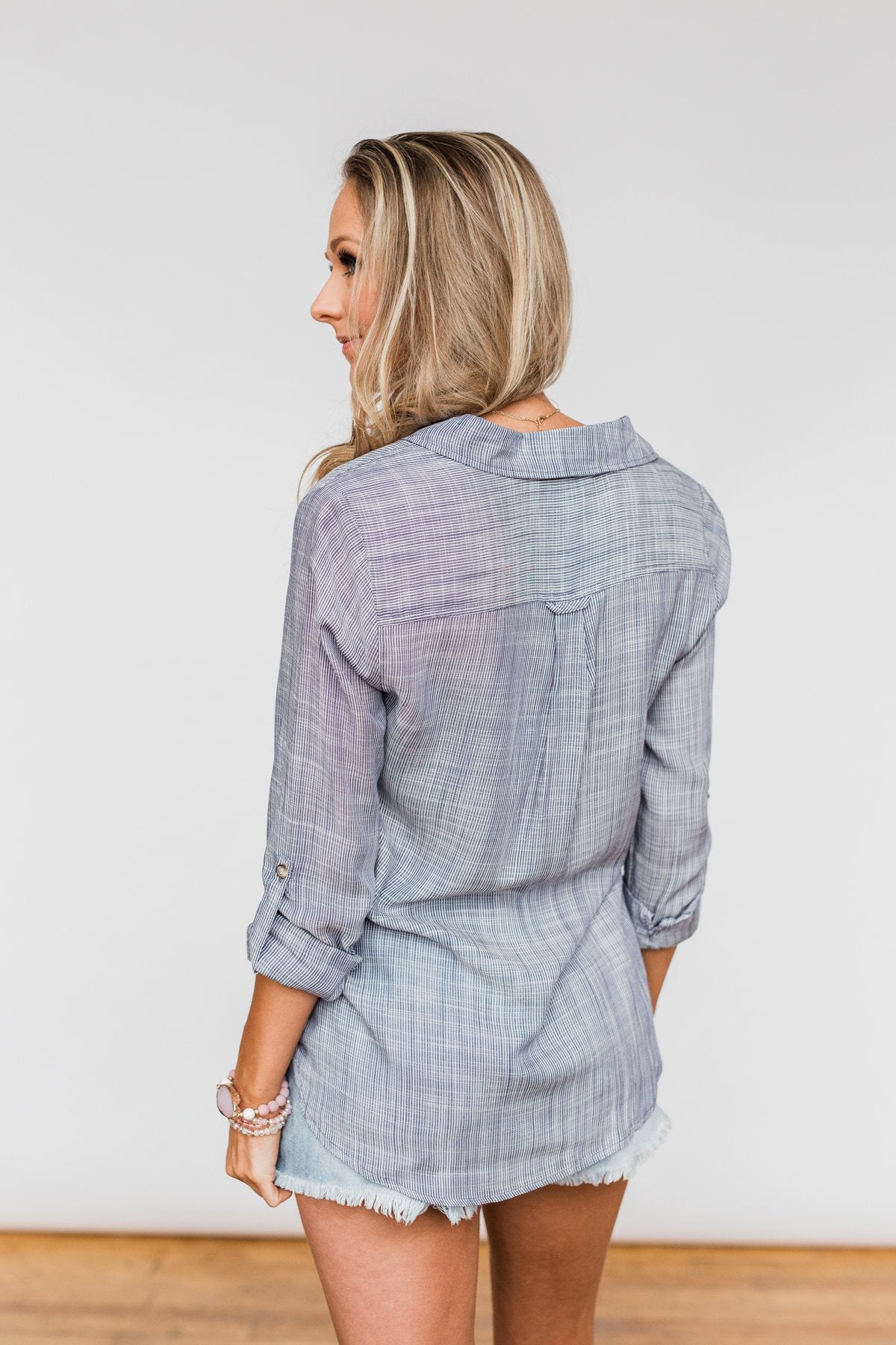 Let Me Adore You Button Down Top- Blue