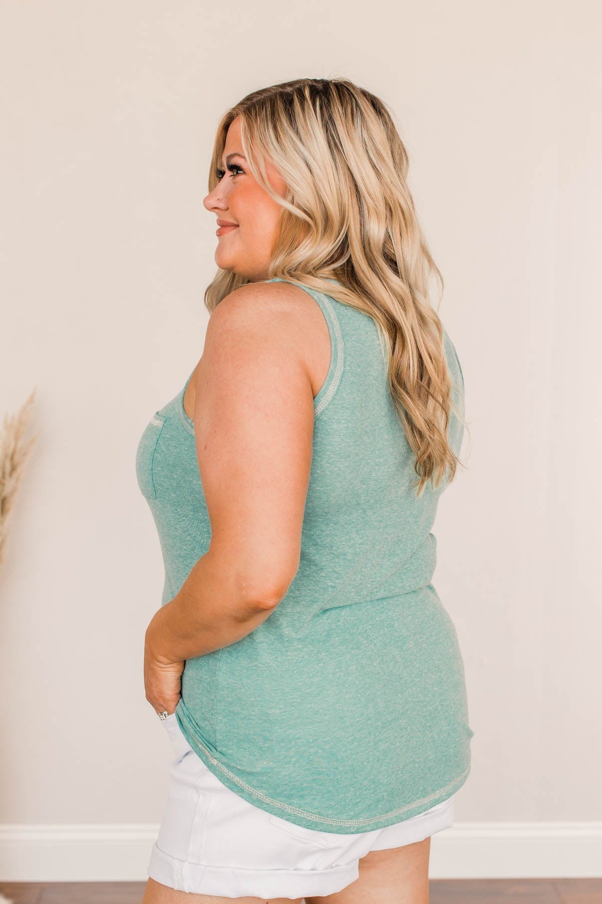 Good Things Take Time Pocket Tank Top- Teal
