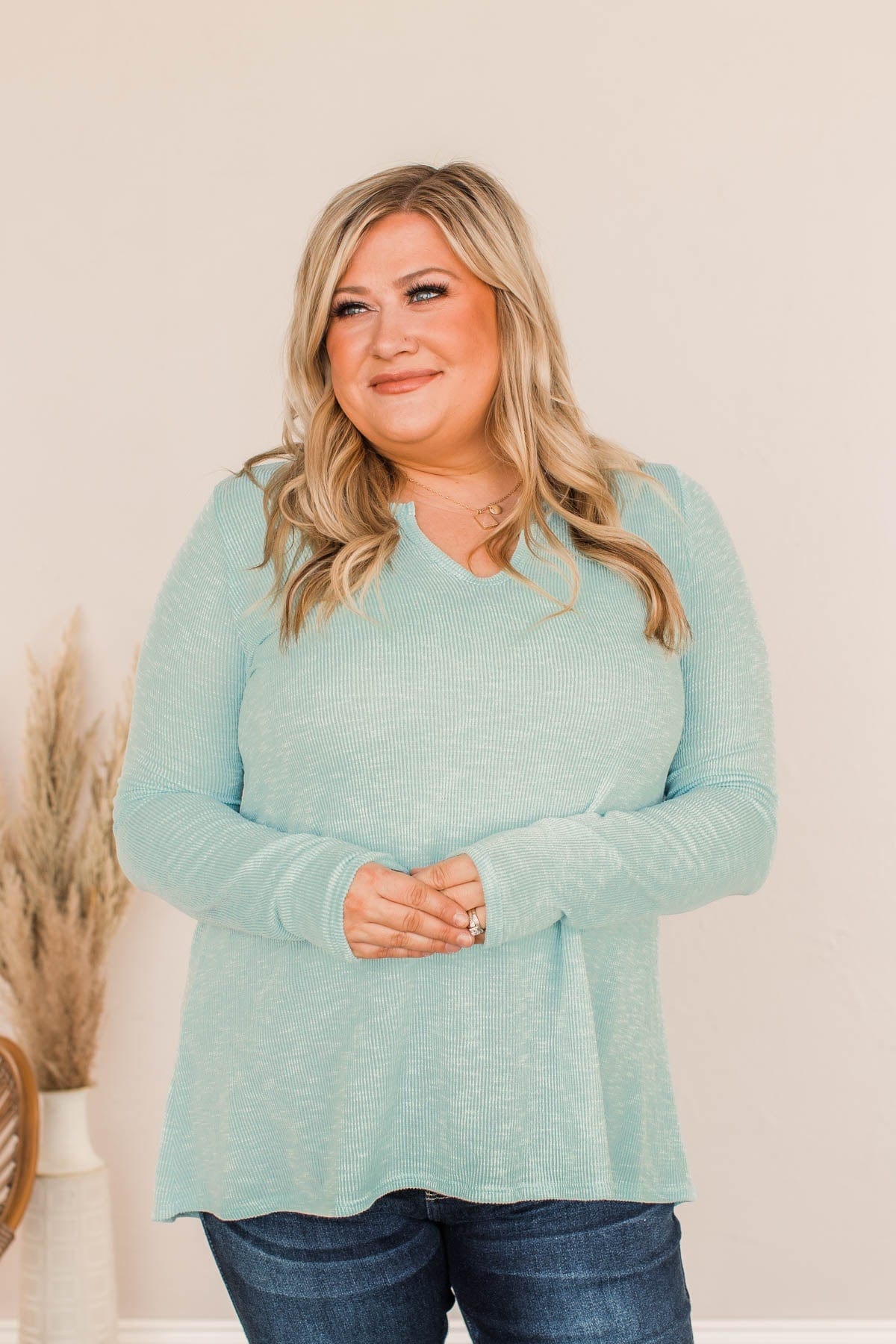Thank Me Later Ribbed Knit Top- Aqua