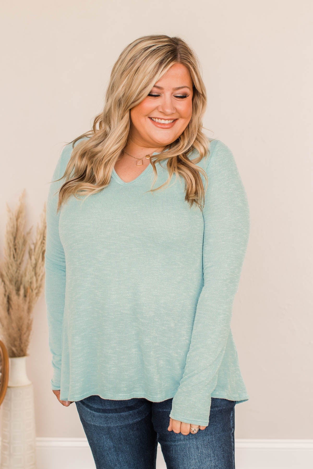 Thank Me Later Ribbed Knit Top- Aqua