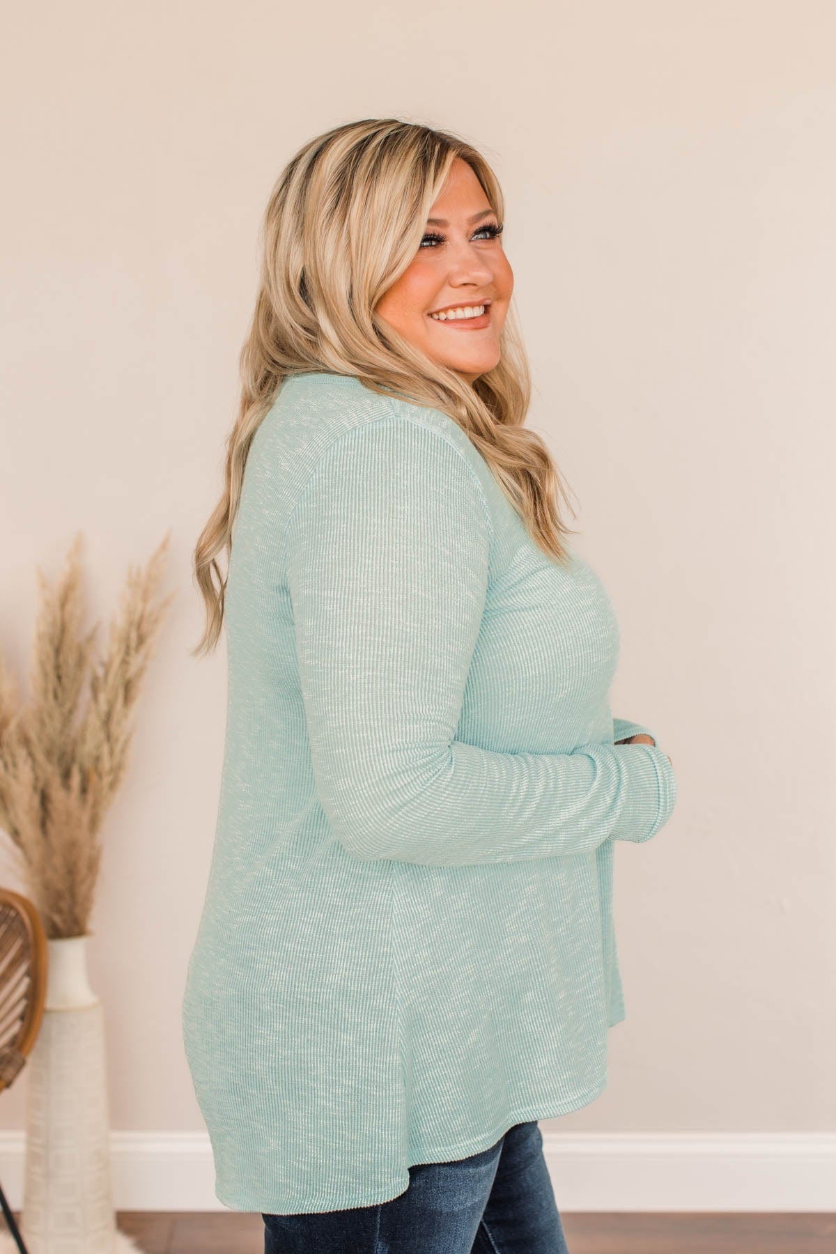 Thank Me Later Ribbed Knit Top- Aqua
