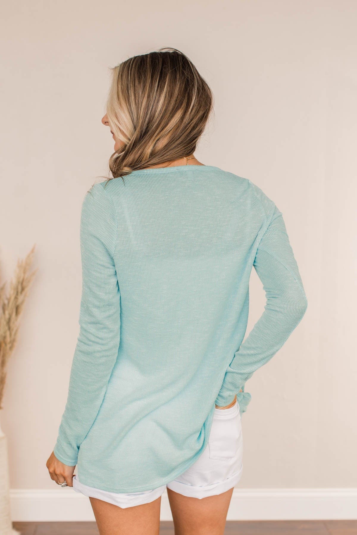 Thank Me Later Ribbed Knit Top- Aqua