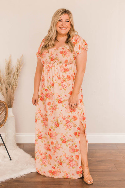 Have Confidence In Me Floral Maxi Dress- Peach – The Pulse Boutique